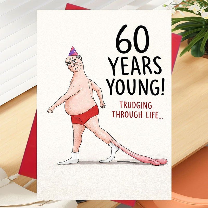 Funny 60th Birthday Card with Red Envelope Humorous Greeting for Friend - Image 1