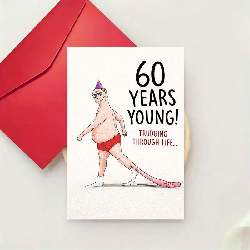 Funny 60th Birthday Card with Red Envelope Humorous Greeting for Friend - Image 4