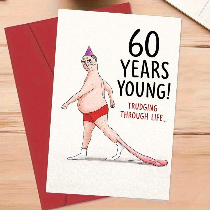 Funny 60th Birthday Card with Red Envelope Humorous Greeting for Friend - Image 2