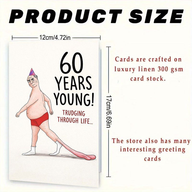 Funny 60th Birthday Card with Red Envelope Humorous Greeting for Friend - Image 3