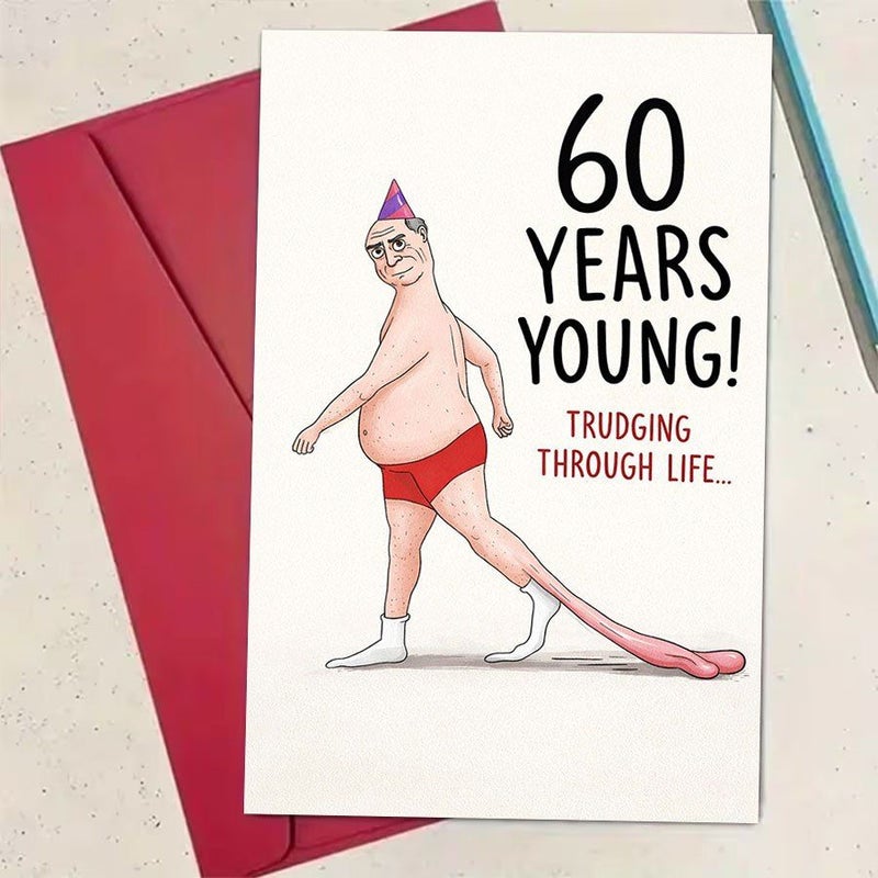 Funny 60th Birthday Card with Red Envelope Humorous Greeting for Friend - Image 5