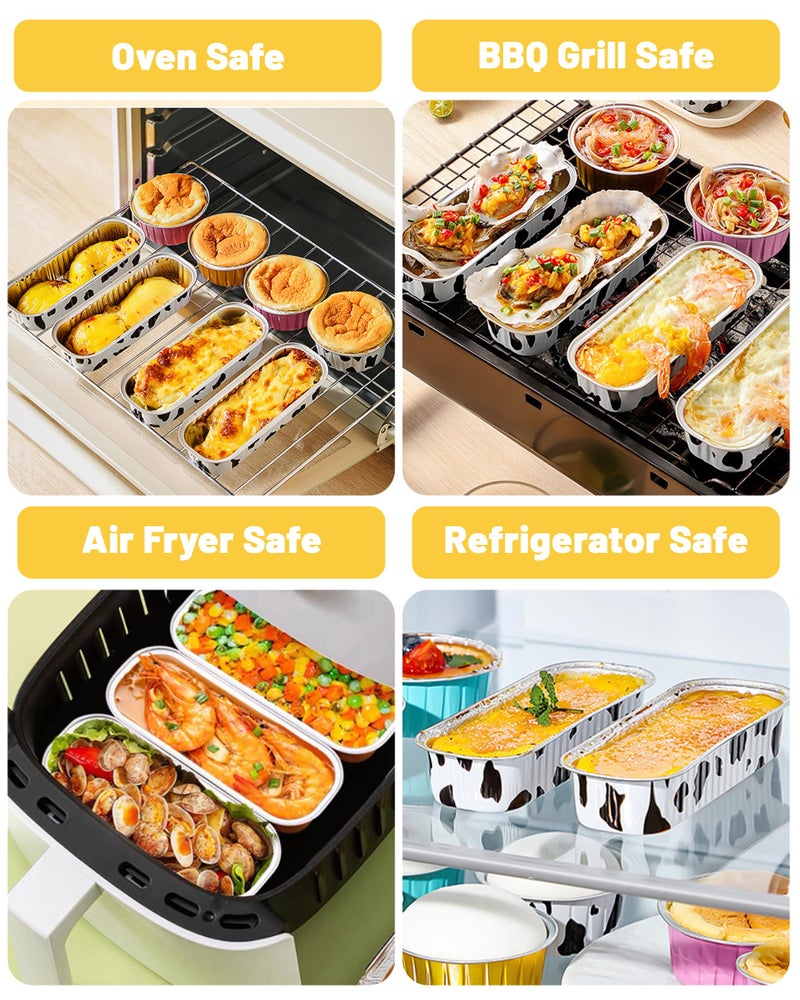 Tikxlafe 50 Pack Mini Loaf Pans with Lids and Spoons, 6.8oz Aluminum Foil Baking Pans, Disposable Rectangular Ramekins for Mini Cake, Bread, Brownie & Cheesecake - Heat Resistant Cupcake Containers-Gold - Image 5