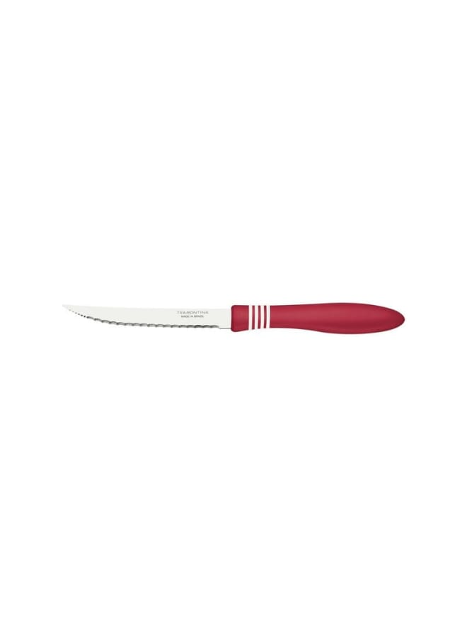 TRAMONTINA COR&COR Serrated Knife 12.7 cm – Stainless Steel Blade, Ergonomic Red Handle, Precision Cutting, Durable & Rust-Resistant, Ideal for Steak BBQ, Kitchen & Dining - Image 1
