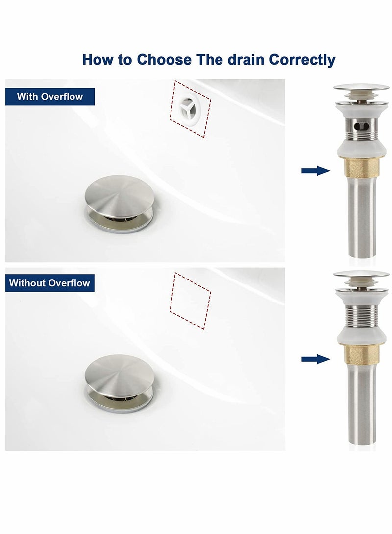 KASTWAVE Bathroom Sink Drain with Overflow, 304 Stainless Steel Pop-up Drain with Detachable Strainer Basket, Anti-Clogging Hair Catcher Assembly Stopper Vessel Sink (Brushed Nickel) - Image 2