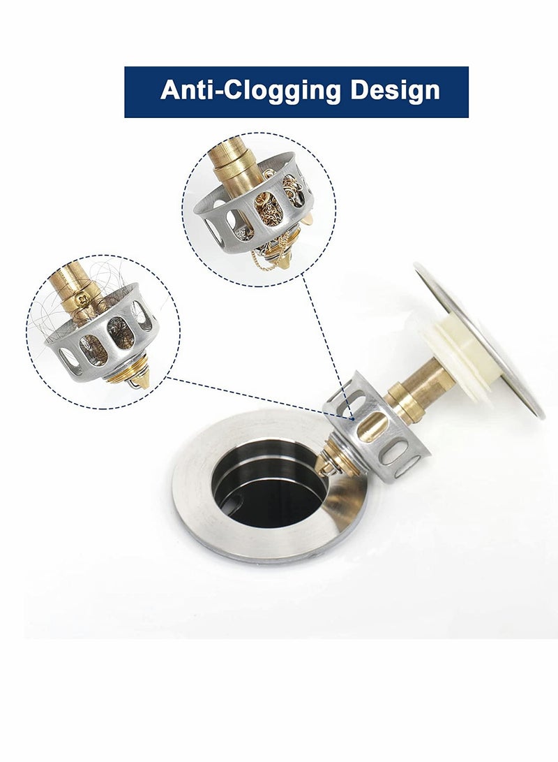 KASTWAVE Bathroom Sink Drain with Overflow, 304 Stainless Steel Pop-up Drain with Detachable Strainer Basket, Anti-Clogging Hair Catcher Assembly Stopper Vessel Sink (Brushed Nickel) - Image 4