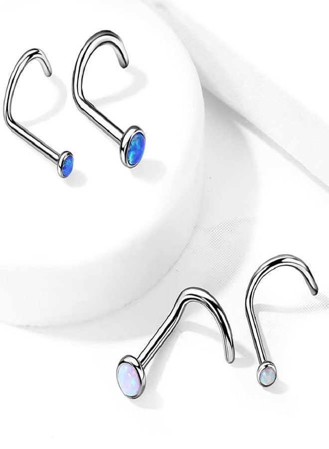 Pierced Owl 20GA G23 Implant Grade Titanium Bezel Set Synthetic Opal Nose Screw (Blue, 2mm Opal) - Image 2