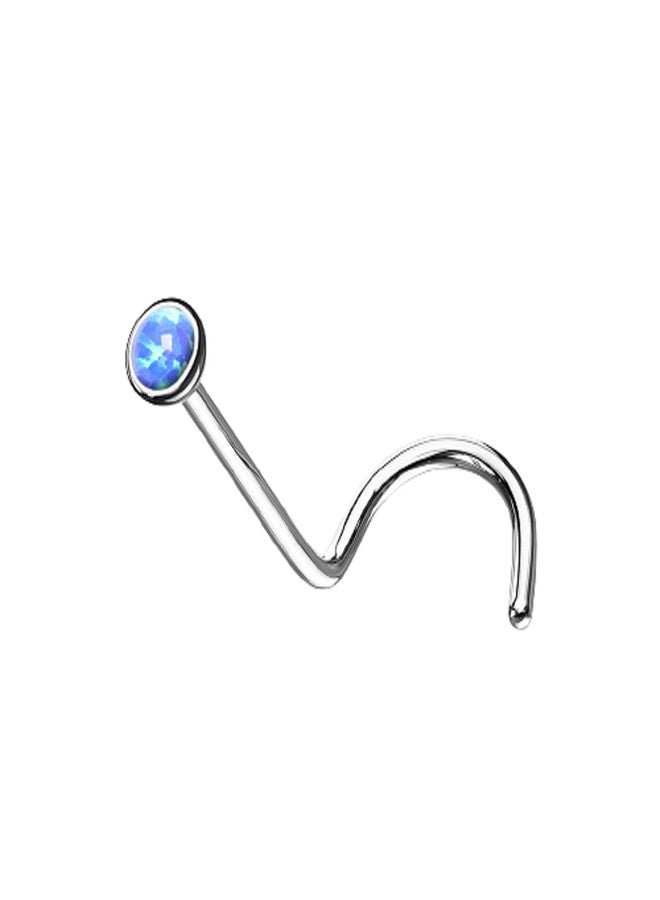 Pierced Owl 20GA G23 Implant Grade Titanium Bezel Set Synthetic Opal Nose Screw (Blue, 2mm Opal) - Image 1