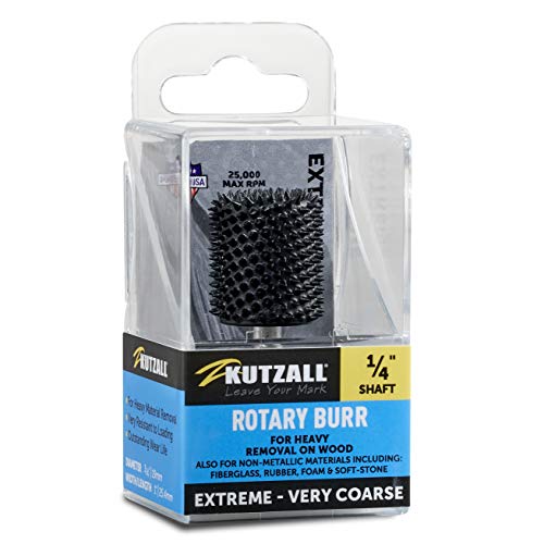 Kutzall Extreme Cylinder Rotary Burr, 1⁄4" Shaft, Very Coarse - Wood Carving Bit for Bosch, DeWalt, Milwaukee. Abrasive Tungsten Carbide, 3⁄4" (19mm) Dia. X 1" (25.4mm) Length, CX-34C - Image 1