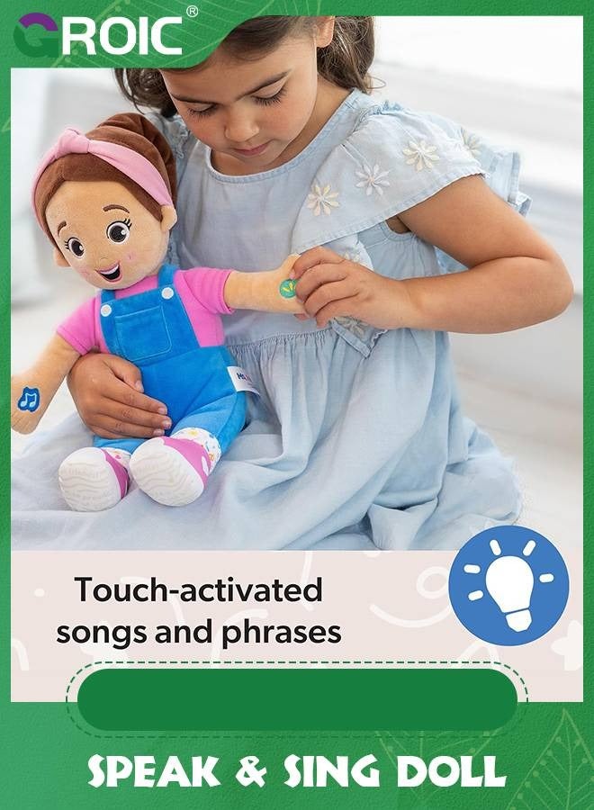 GROIC Speak & Sing Doll, 11.8" Tall Interactive Toy with 4 Songs & 9+ Phrases, Plush Toy Soft Stuffed Plush Dolls for Kids, Learning Educational Toys for Toddler Ages 6 Months to 3+ Years - Image 3