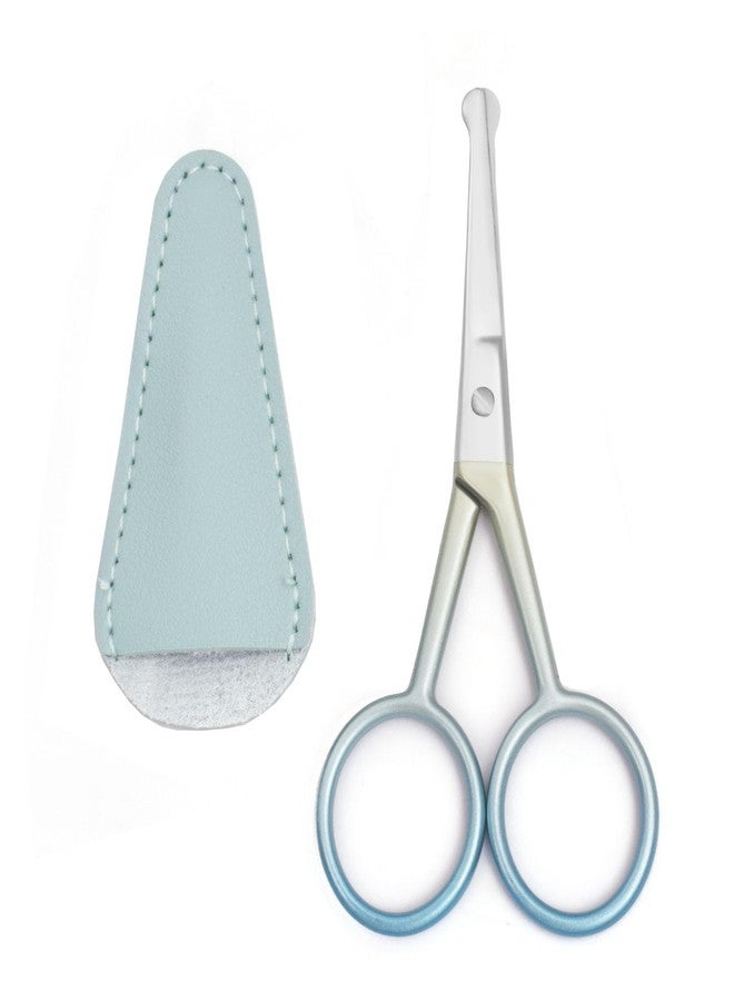 Yutoner Premium Manicure Rounded Tip Scissors Multi-purpose Stainless Steel Cuticle Pedicure Beauty Grooming Shears for Nail, Eyebrow, Eyelash, Nose Hair (Blue 4 Inch Artificial Leather Cover) - Image 1