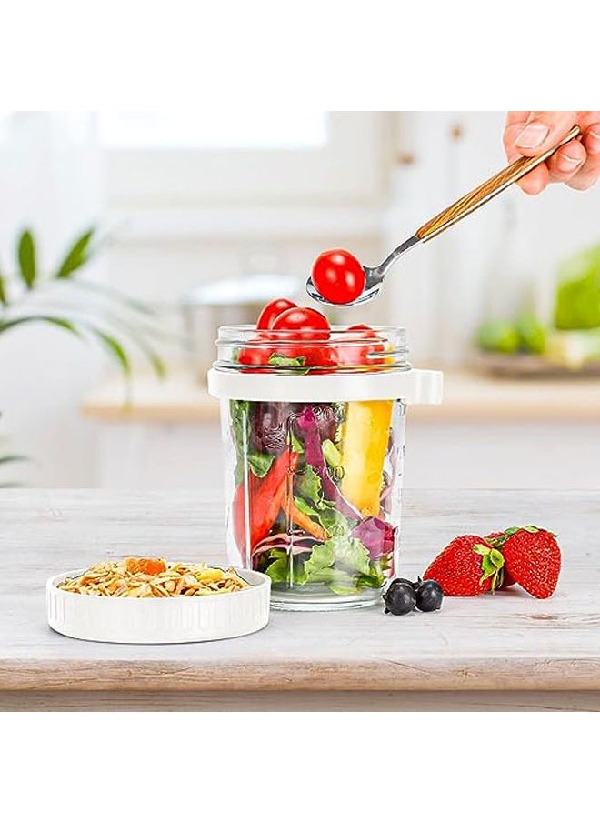 Arabest - Overnight Oats Jars with Spoon and Lid 10 oz [2 Pack], Airtight Oatmeal Container with Measurement Marks, Jars with Lid for Cereal On The Go Container (grey and white) - Image 1