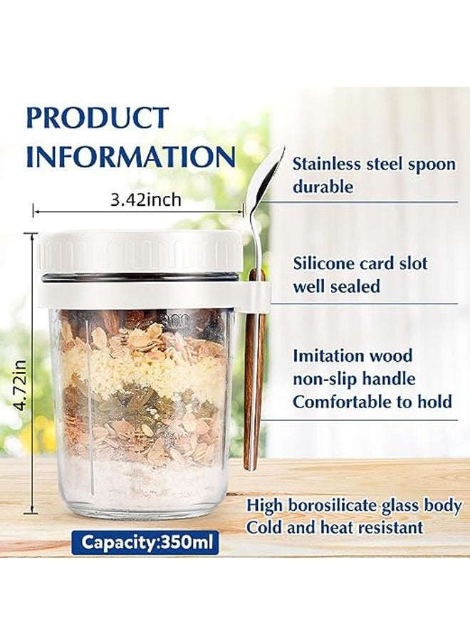 Arabest - Overnight Oats Jars with Spoon and Lid 10 oz [2 Pack], Airtight Oatmeal Container with Measurement Marks, Jars with Lid for Cereal On The Go Container (grey and white) - Image 1
