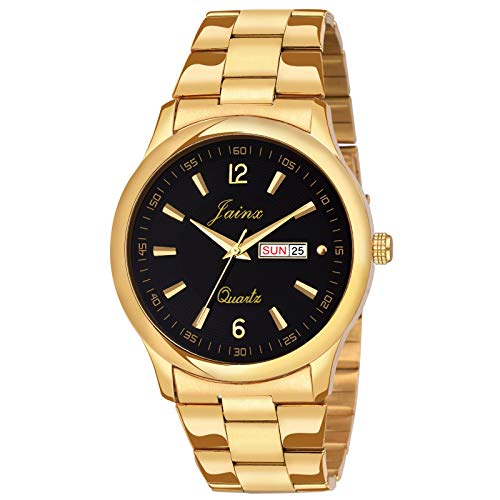 jainx Premium Golden Chain Day and Date Feature Gift Analog Wrist Watch for Men - JM1132 - Image 1