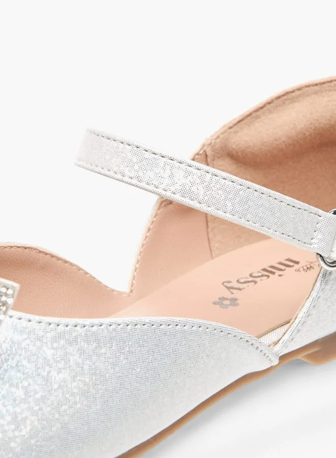 Little Missy Girls Embellished Bow Ballerina Shoes With Hook And Loop Closure