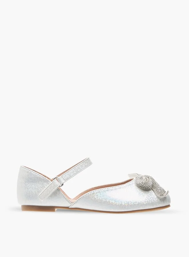 Little Missy Girls Embellished Bow Ballerina Shoes With Hook And Loop Closure