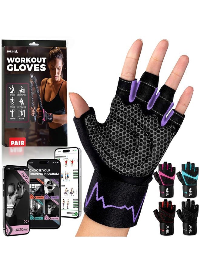MhIL Workout Gloves for Women – Breathable Gym Gloves for Women with Palm Protection and Enhanced Grip – Padded Weight Lifting Glove for Womens with Wrist Wraps Support Weightlifting Exercise Cycling - Image 1