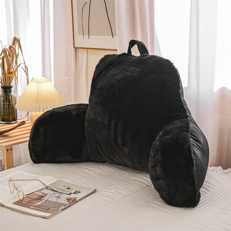 Meeting Story Meeting Story Reading Pillow Bed Rest Pillow with Arms Rabbit Fur for Adults Teens Bed Back Incline Rest Sitting up in Bed Sleeping Snoring Neck Pregnancy Lumbar Back Support Pillow Black 