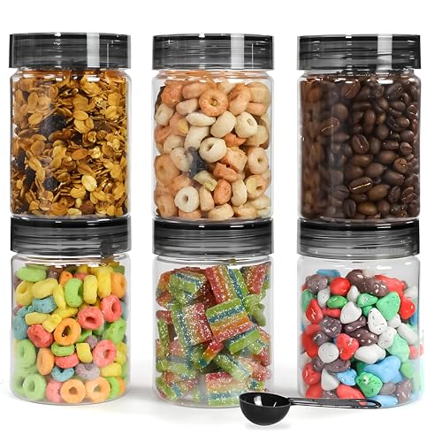 Homeor Plastic Storage Jar & Containers With Spoon, Airtight & BPA Free Containers for Kitchen Storage, Grocery Kitchen Container, Multipurpose Jar, Fridge Storage Container, 750 ML Set 6, Black - Image 1