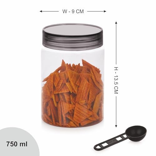 Homeor Plastic Storage Jar & Containers With Spoon, Airtight & BPA Free Containers for Kitchen Storage, Grocery Kitchen Container, Multipurpose Jar, Fridge Storage Container, 750 ML Set 6, Black - Image 2