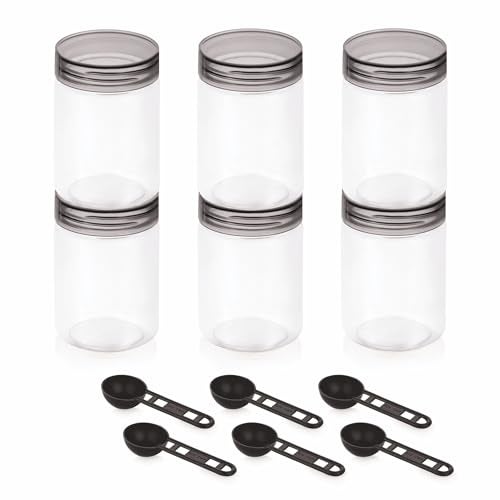 Homeor Plastic Storage Jar & Containers With Spoon, Airtight & BPA Free Containers for Kitchen Storage, Grocery Kitchen Container, Multipurpose Jar, Fridge Storage Container, 750 ML Set 6, Black - Image 3