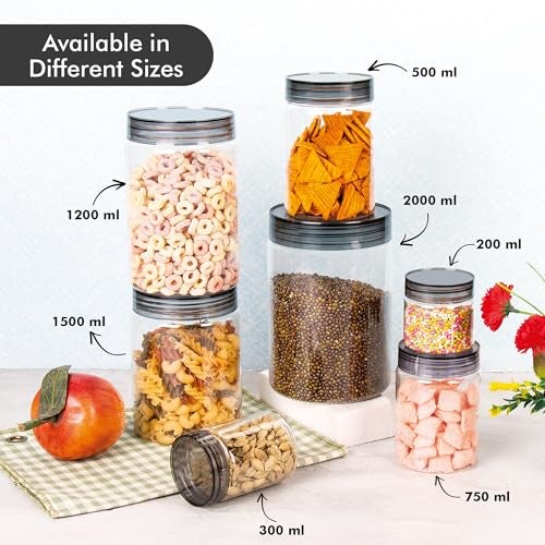 Homeor Plastic Storage Jar & Containers With Spoon, Airtight & BPA Free Containers for Kitchen Storage, Grocery Kitchen Container, Multipurpose Jar, Fridge Storage Container, 750 ML Set 6, Black - Image 5