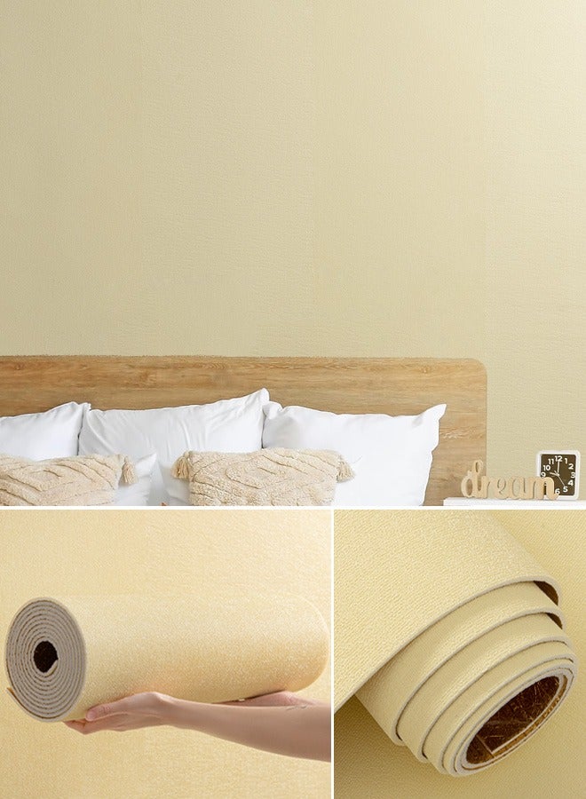 نوايوو ورق حائط ثلاثي الأبعاد سميك، ملصق حائط قابل للتقشير واللصق 50×300 سم، مقاوم للماء، نسيج كتان تقليدي، ذاتي اللصق وقابل للإزالة، لفافة فينيل لتزيين الحائط، ورق اتصال من قماش العشب لتغطية الحائط، أصفر - Image 1