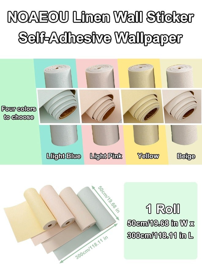 نوايوو ورق حائط ثلاثي الأبعاد سميك، ملصق حائط قابل للتقشير واللصق 50×300 سم، مقاوم للماء، نسيج كتان تقليدي، ذاتي اللصق وقابل للإزالة، لفافة فينيل لتزيين الحائط، ورق اتصال من قماش العشب لتغطية الحائط، أصفر - Image 3