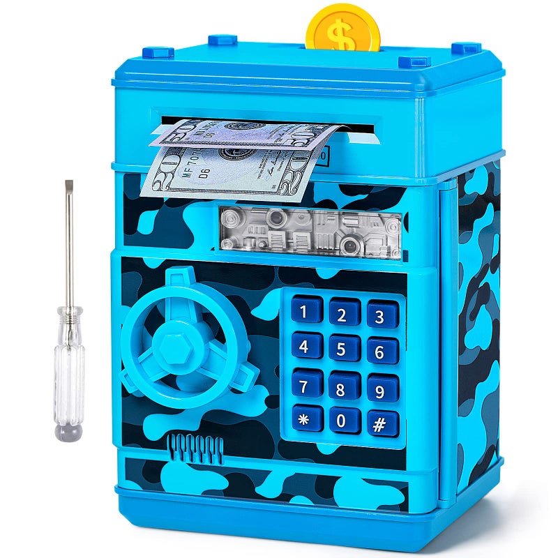 Vcertcpl Piggy Bank for Boys Girls, Vcertcpl ATM Coin Bank Money Saving Box with Password, Kids Safe Money Jar with Auto Grab Bill Slot, Birthday Gifts Toys Bank for 6 7 8 9 10 11 12 Year Old Girls Boys - Image 1