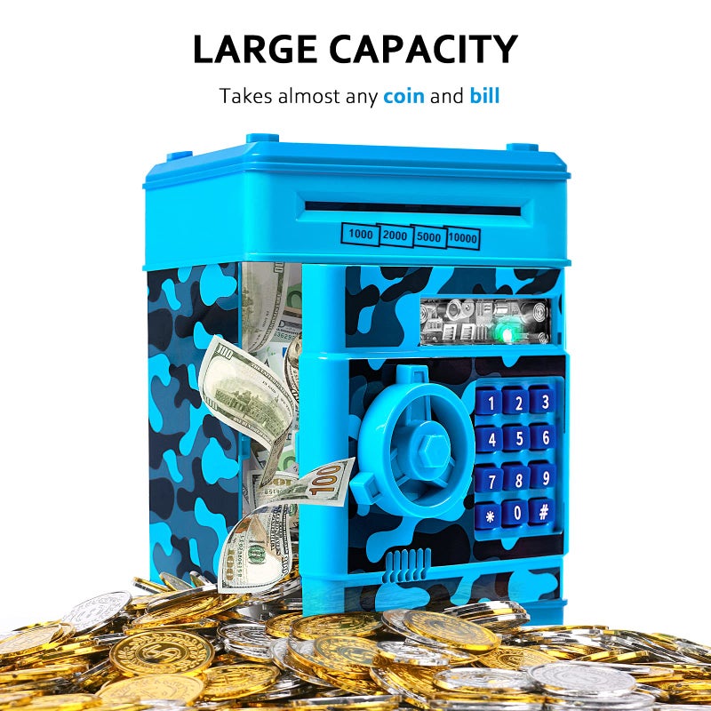 Vcertcpl Piggy Bank for Boys Girls, Vcertcpl ATM Coin Bank Money Saving Box with Password, Kids Safe Money Jar with Auto Grab Bill Slot, Birthday Gifts Toys Bank for 6 7 8 9 10 11 12 Year Old Girls Boys - Image 4