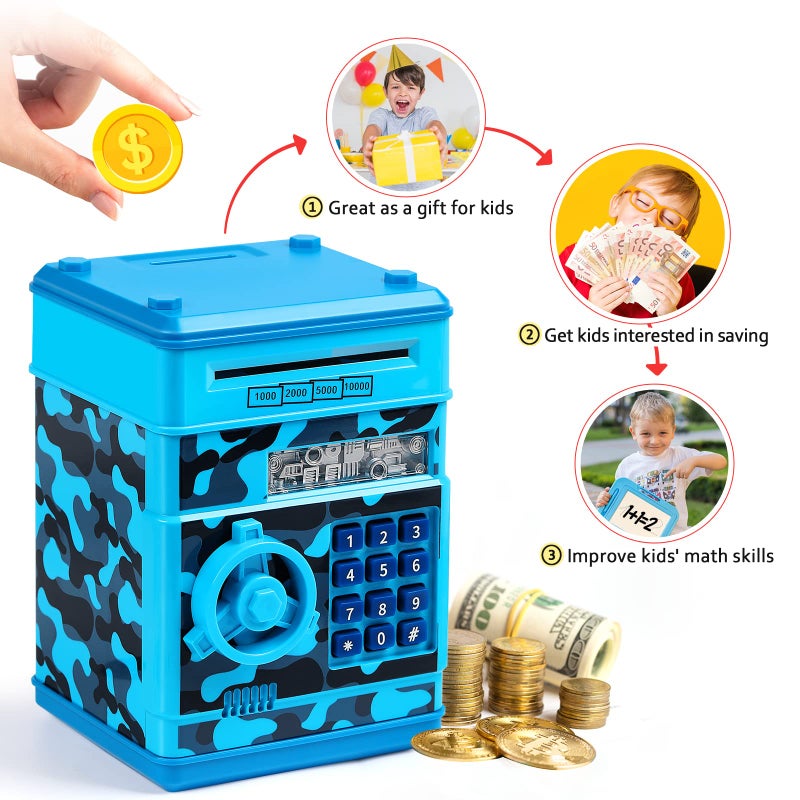 Vcertcpl Piggy Bank for Boys Girls, Vcertcpl ATM Coin Bank Money Saving Box with Password, Kids Safe Money Jar with Auto Grab Bill Slot, Birthday Gifts Toys Bank for 6 7 8 9 10 11 12 Year Old Girls Boys - Image 5