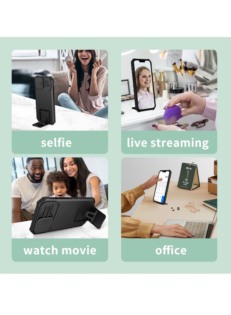 ابل اي فون 16 زائد 5G الهاتف المحمول القضية ، مبتكر قوس قابل للسحب ، انزلاق نافذة الكاميرا المحمية ، سامسونج كمبيوتر و TPU الهاتف المحمول حالة صدمة الأسود - Image 4