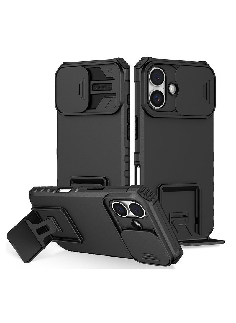 ابل اي فون 16 زائد 5G الهاتف المحمول القضية ، مبتكر قوس قابل للسحب ، انزلاق نافذة الكاميرا المحمية ، سامسونج كمبيوتر و TPU الهاتف المحمول حالة صدمة الأسود - Image 1