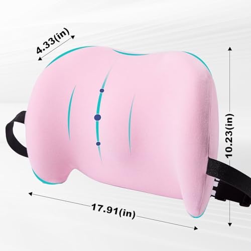 BYMECOST Lumbar Support Pillow for Car, Memory Foam Car Seat Back Support Pillow for Driving, Back Cushion with Strap for Pain Relief, Ergonomic Back Cushion for Office Chair, Wheelchair (Pink) - Image 2