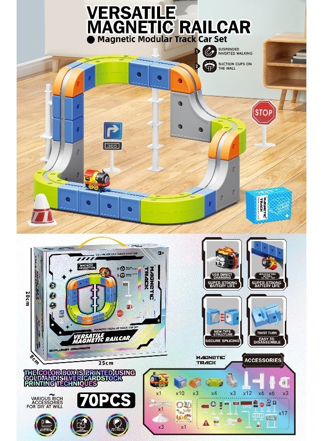 Magni Mates 70-Piece DIY Magnetic Levitation Track Set – Anti-Gravity Maglev Train Toy with Rechargeable Battery & USB Charger – 3D Loop Coaster Building Kit for Kids Ages 3+ - Image 3