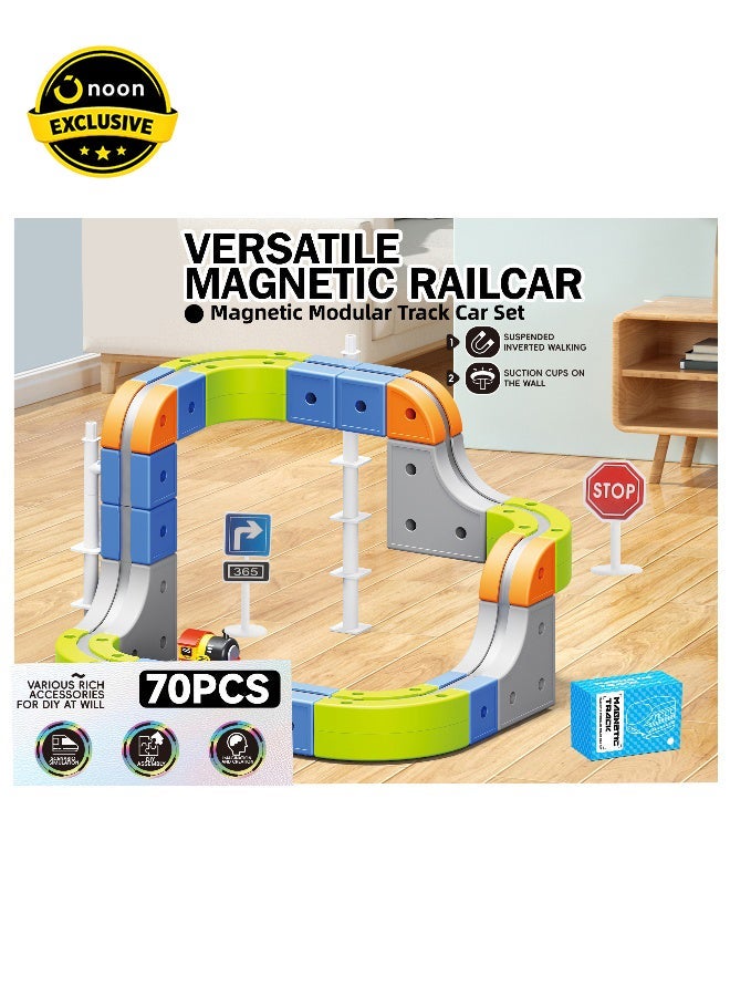 Magni Mates 70-Piece DIY Magnetic Levitation Track Set – Anti-Gravity Maglev Train Toy with Rechargeable Battery & USB Charger – 3D Loop Coaster Building Kit for Kids Ages 3+ - Image 1