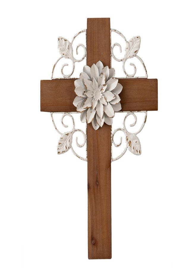 SOFE Rustic Crosses Wall Decor with Metal Floral - Large Wall Crosses for Home Decor - Hanging Decorative Crosses Wall Decor - Spiritual Art for Church Religious - Image 1