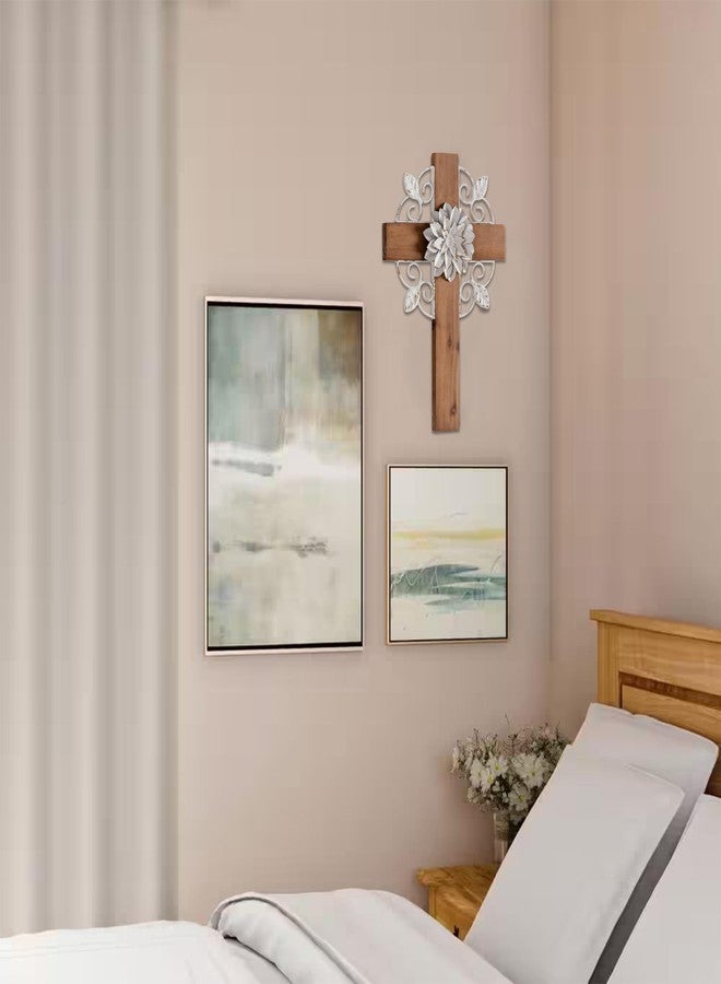 SOFE Rustic Crosses Wall Decor with Metal Floral - Large Wall Crosses for Home Decor - Hanging Decorative Crosses Wall Decor - Spiritual Art for Church Religious - Image 4
