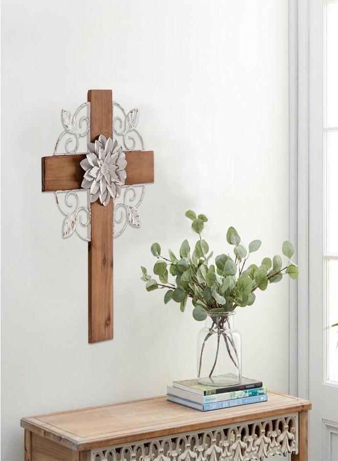 SOFE Rustic Crosses Wall Decor with Metal Floral - Large Wall Crosses for Home Decor - Hanging Decorative Crosses Wall Decor - Spiritual Art for Church Religious - Image 5