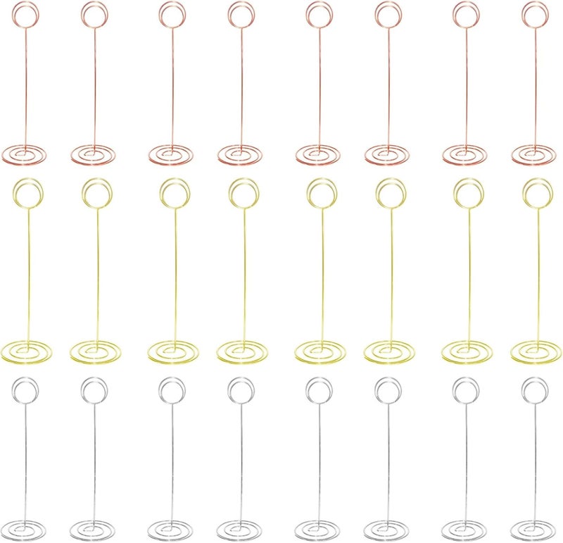 24 Pcs Metal Photo Holders Set, Gold Silver Rose Gold, 8.7 In/22 Cm Stands, Wedding Table Number Holders with Secure Base - Image 1