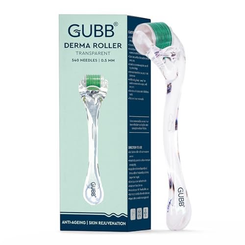 GUBB Derma Roller 0.5mm for Face - Microneedling Tool for Acne Scars,Wrinkles,Beard Growth Stimulator,Skin Rejuvenation,Stretch Marks,Glowing Skin and Hair Regrowth - Transparent Green - Image 1