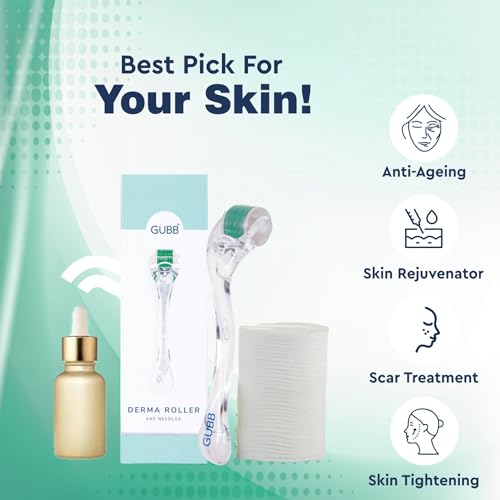 GUBB Derma Roller 0.5mm for Face - Microneedling Tool for Acne Scars,Wrinkles,Beard Growth Stimulator,Skin Rejuvenation,Stretch Marks,Glowing Skin and Hair Regrowth - Transparent Green - Image 3
