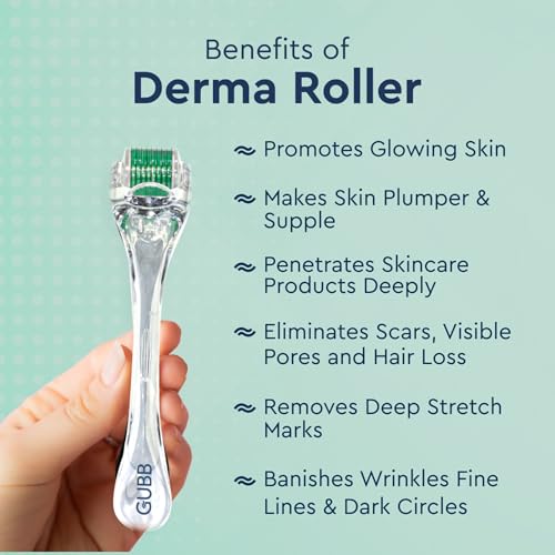 GUBB Derma Roller 0.5mm for Face - Microneedling Tool for Acne Scars,Wrinkles,Beard Growth Stimulator,Skin Rejuvenation,Stretch Marks,Glowing Skin and Hair Regrowth - Transparent Green - Image 2