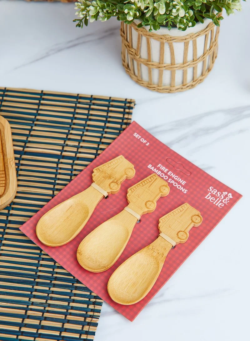 Sass & Belle Bamboo Fire Engine Spoons - Set Of 3