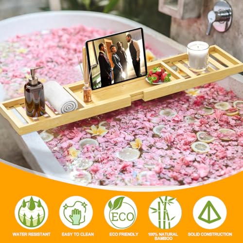 Banlilu Bathtub Tray - Bath Tray Expandable - Bath Table Trays for Bathtub/Tub,Premium Bamboo Wooden, Fits Most Bath Tubs - Image 2