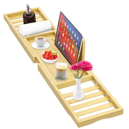 Banlilu Bathtub Tray - Bath Tray Expandable - Bath Table Trays for Bathtub/Tub,Premium Bamboo Wooden, Fits Most Bath Tubs - Image 1