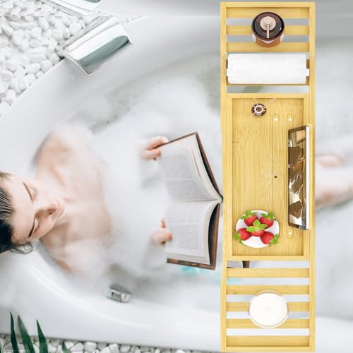 Banlilu Bathtub Tray - Bath Tray Expandable - Bath Table Trays for Bathtub/Tub,Premium Bamboo Wooden, Fits Most Bath Tubs - Image 4
