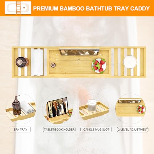 Banlilu Bathtub Tray - Bath Tray Expandable - Bath Table Trays for Bathtub/Tub,Premium Bamboo Wooden, Fits Most Bath Tubs - Image 5