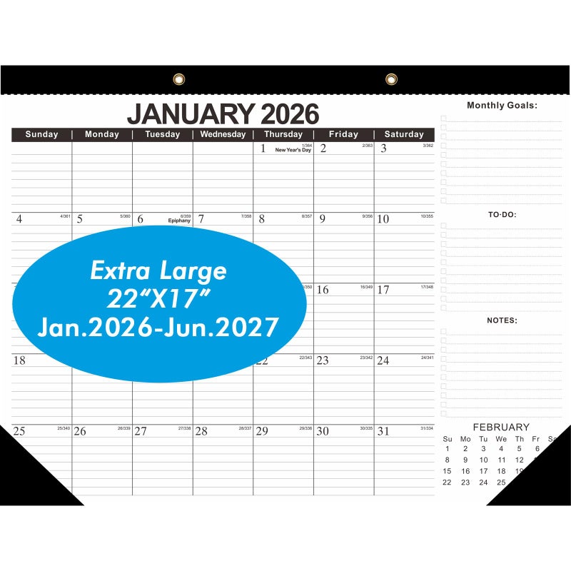 ZTX 2026 Calendar Desk Calendars as Big Deskpad or Large Hanging Wall Planner for Home Classroom School Large Desk Calendar 22"x17"Jan.2026-Jun.2027 - Image 1