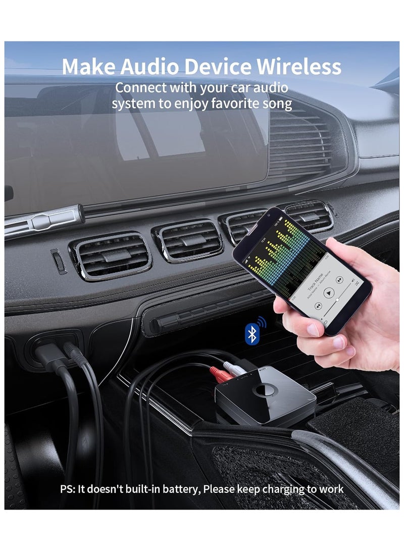 Bluetooth 5.1 Audio Receiver Adapter with 3.5mm to RCA, HiFi Bluetooth Receiver for Home Stereo, Headphones, Speakers, and Car Music Streaming.