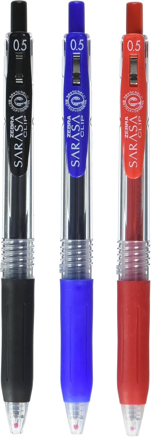 Zebra Pen ZEBRA Sarasa Clip Gel Ink Ballpoint Pen, 0.5mm, 3 Color Set (Black, Blue, Red) - Image 1